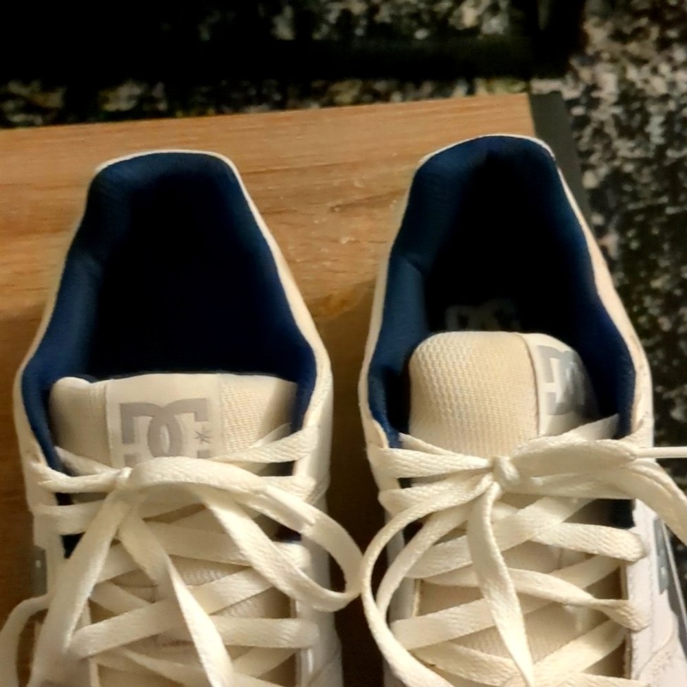 DC men's 10.5 white and blue shoes